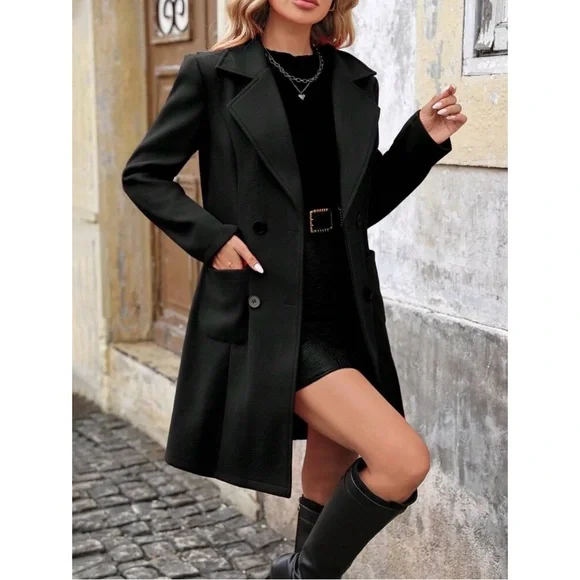 Elegant Black Pea Coat - Picture 1 of 4